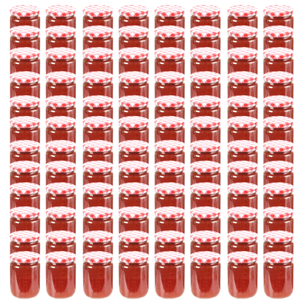 96 db 230 ml-es befőttesüveg piros-fehér tetővel