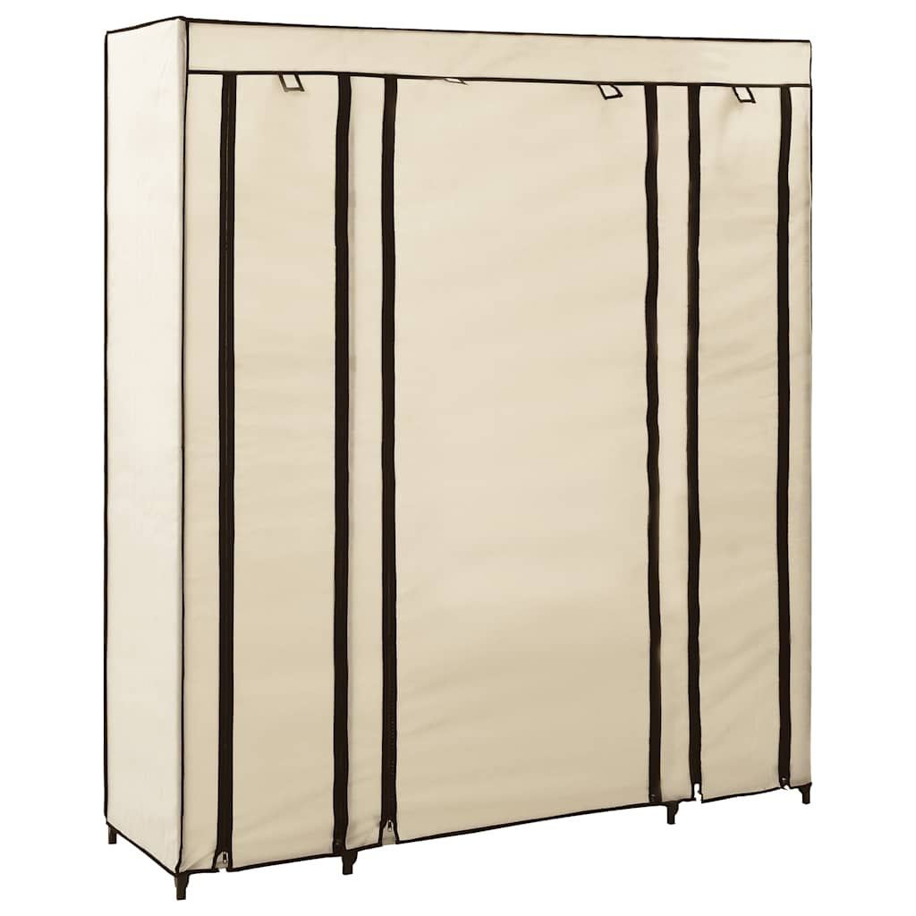 krémszínű szövet ruhásszekrény tárolórekeszekkel 150x45x176 cm