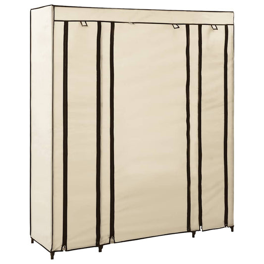 krémszínű szövet ruhásszekrény tárolórekeszekkel 150x45x176 cm