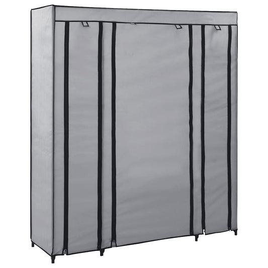 szürke szövet ruhásszekrény tárolórekeszekkel 150 x 45 x 176 cm