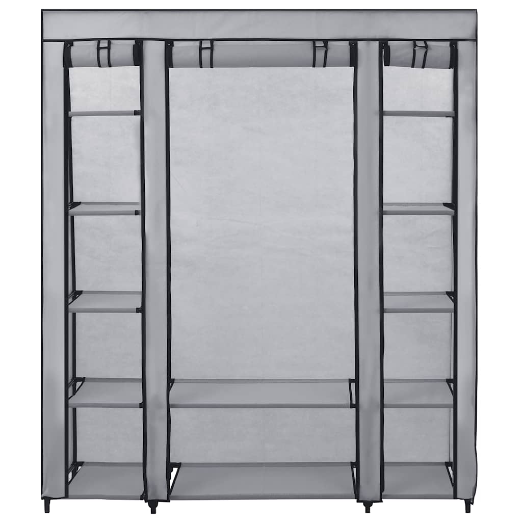 szürke szövet ruhásszekrény tárolórekeszekkel 150 x 45 x 176 cm