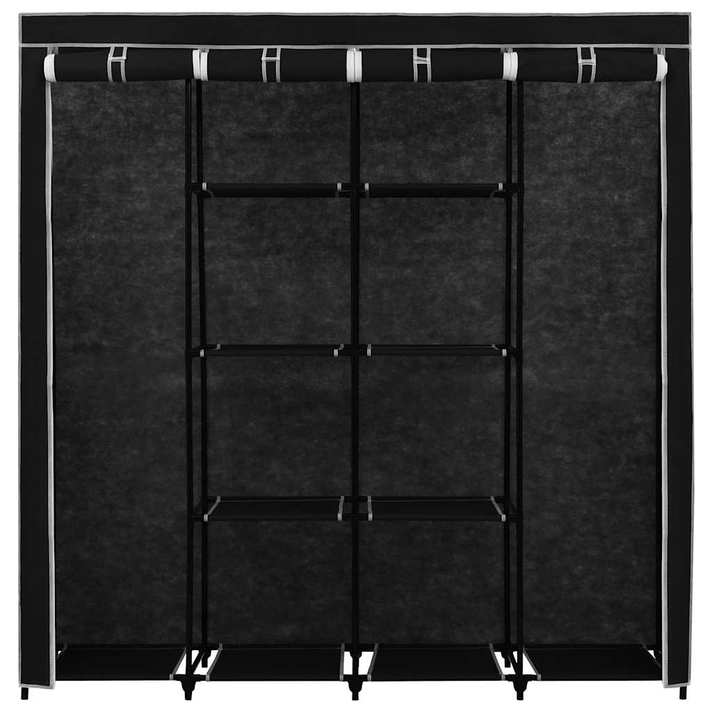 fekete ruhásszekrény 4 tárolórekesszel 175 x 45 x 170 cm