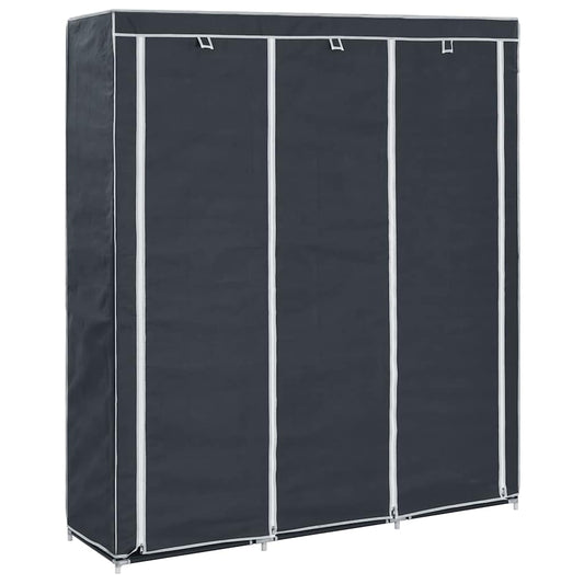 fekete szövet ruhásszekrény tárolórekeszekkel 150 x 45 x 176 cm