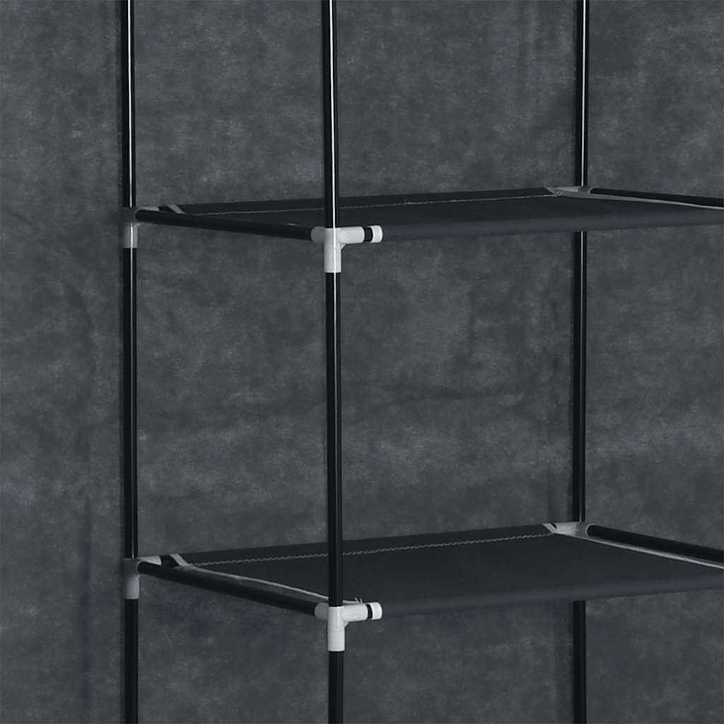 fekete szövet ruhásszekrény tárolórekeszekkel 150 x 45 x 176 cm