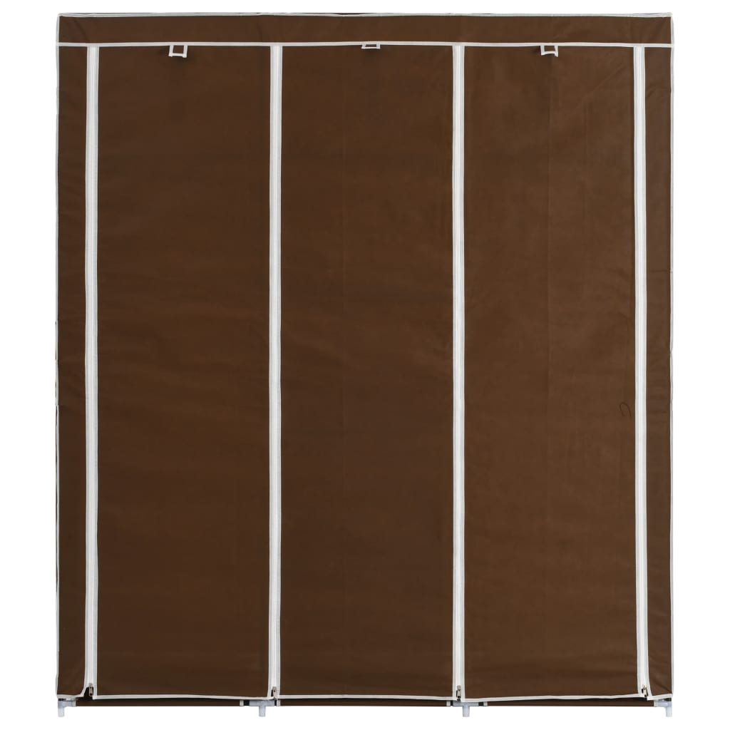 barna szövet ruhaszekrény rekeszekkel és rudakkal 150x45x175cm