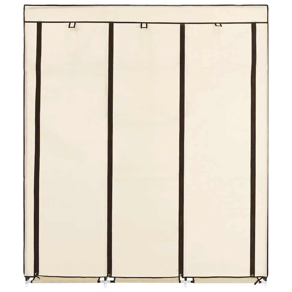 krém szövet ruhásszekrény rekeszekkel és rudakkal 150x45x175 cm