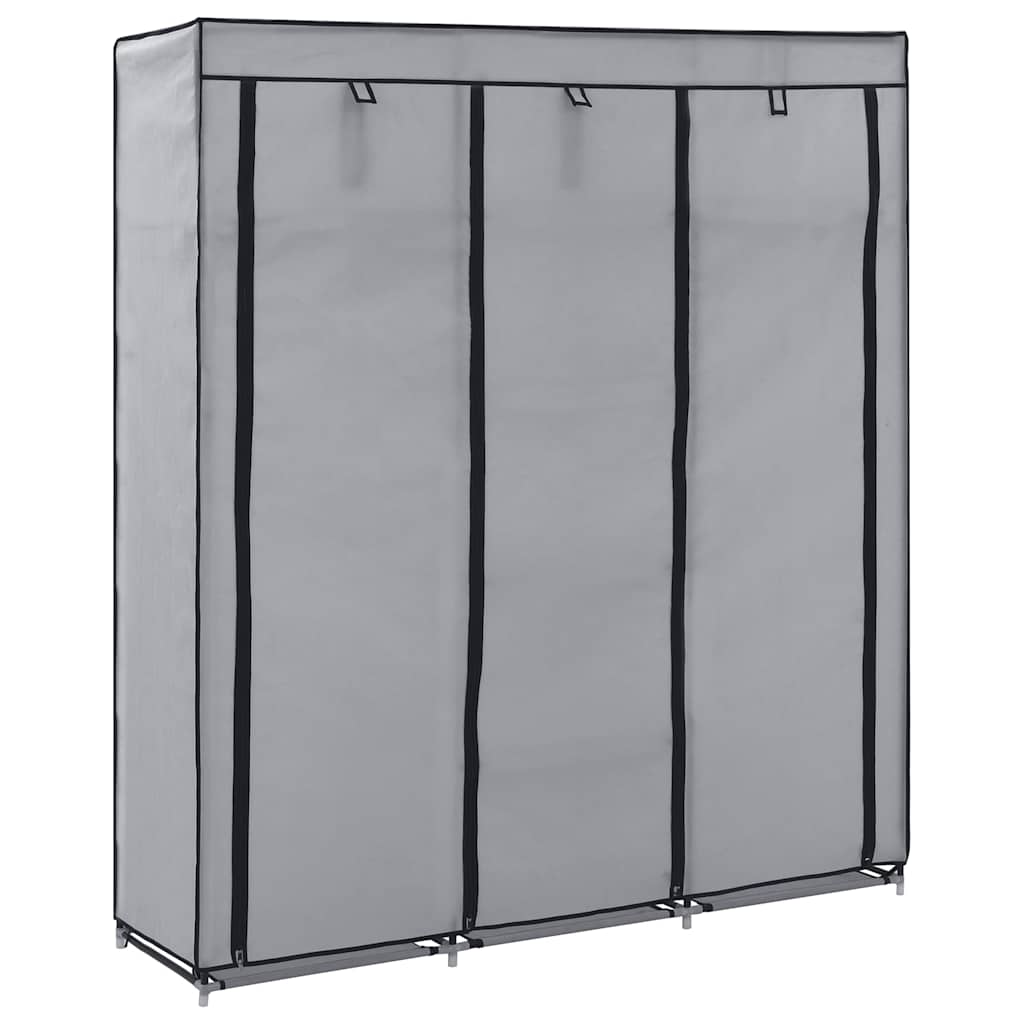 szürke szövet ruhaszekrény rekeszekkel és rudakkal 150x45x175cm