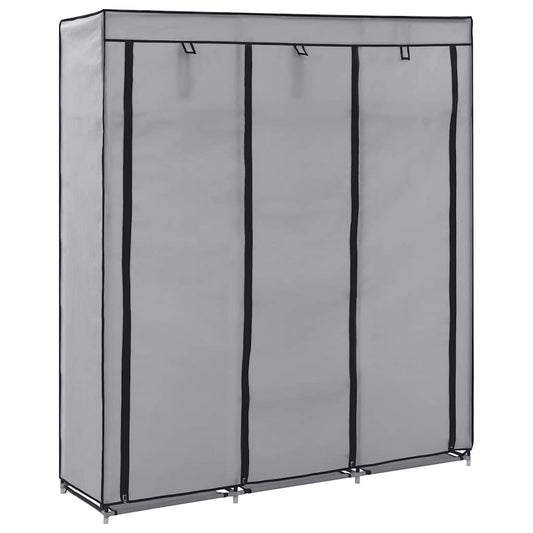szürke szövet ruhaszekrény rekeszekkel és rudakkal 150x45x175cm