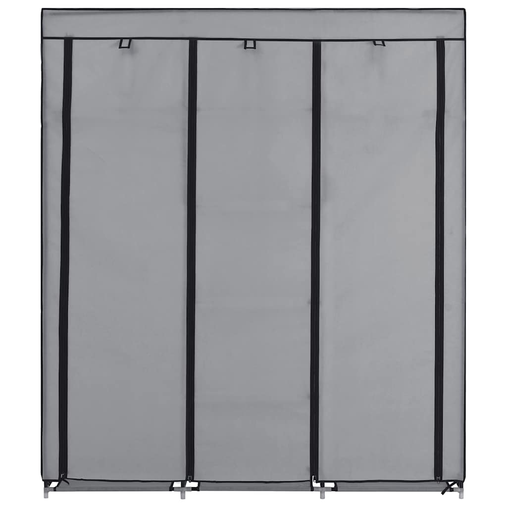 szürke szövet ruhaszekrény rekeszekkel és rudakkal 150x45x175cm