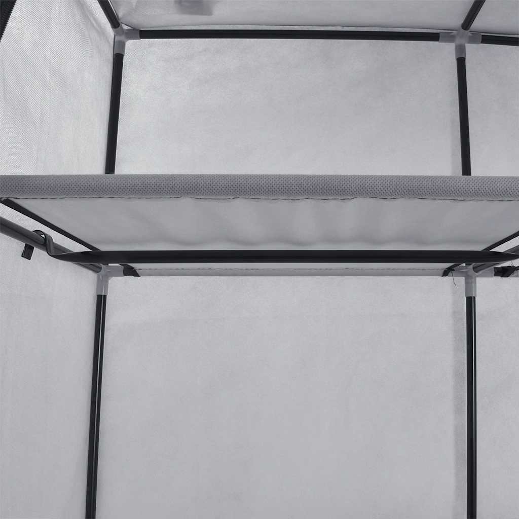 szürke szövet ruhaszekrény rekeszekkel és rudakkal 150x45x175cm
