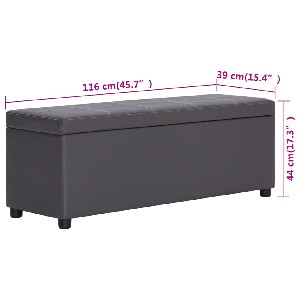 szürke műbőr pad tárolórekesszel 116 cm