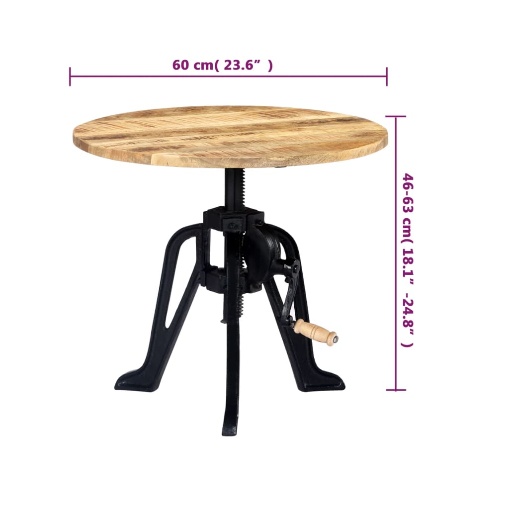 tömör mangófa és öntöttvas kisasztal 60 x (46-63) cm