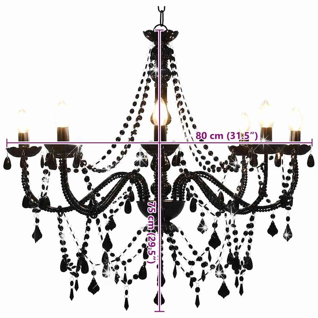 fekete csillár gyöngyökkel és 8 db E14 égővel