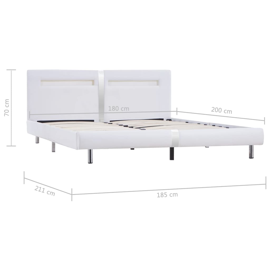 fehér LED-es műbőr ágykeret 180 x 200 cm