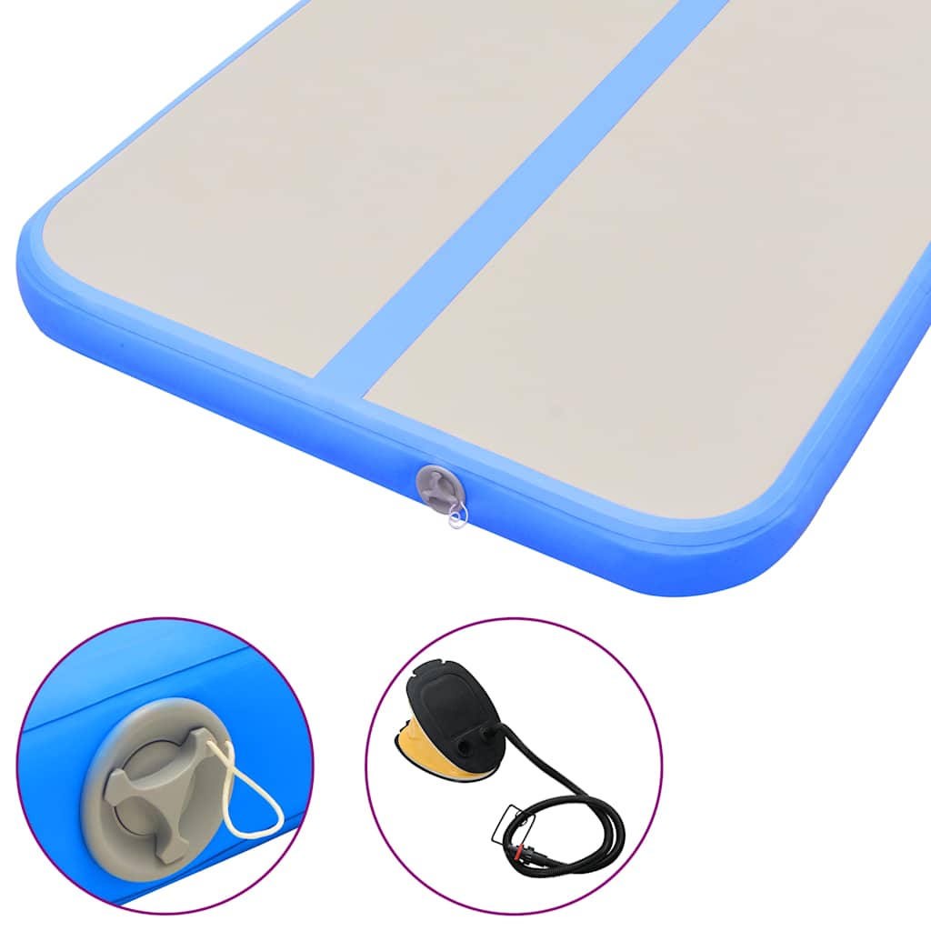 kék PVC felfújható tornaszőnyeg pumpával 300 x 100 x 10 cm