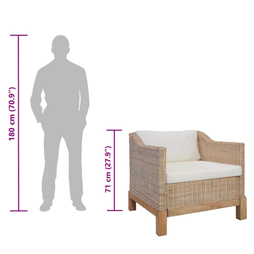 természetes rattanfotel párnákkal