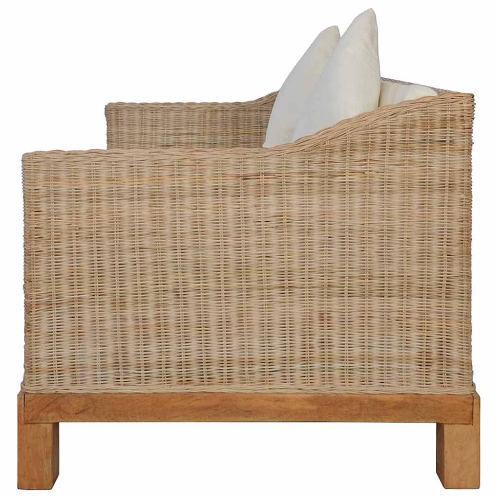 2 személyes természetes rattan kanapé párnával