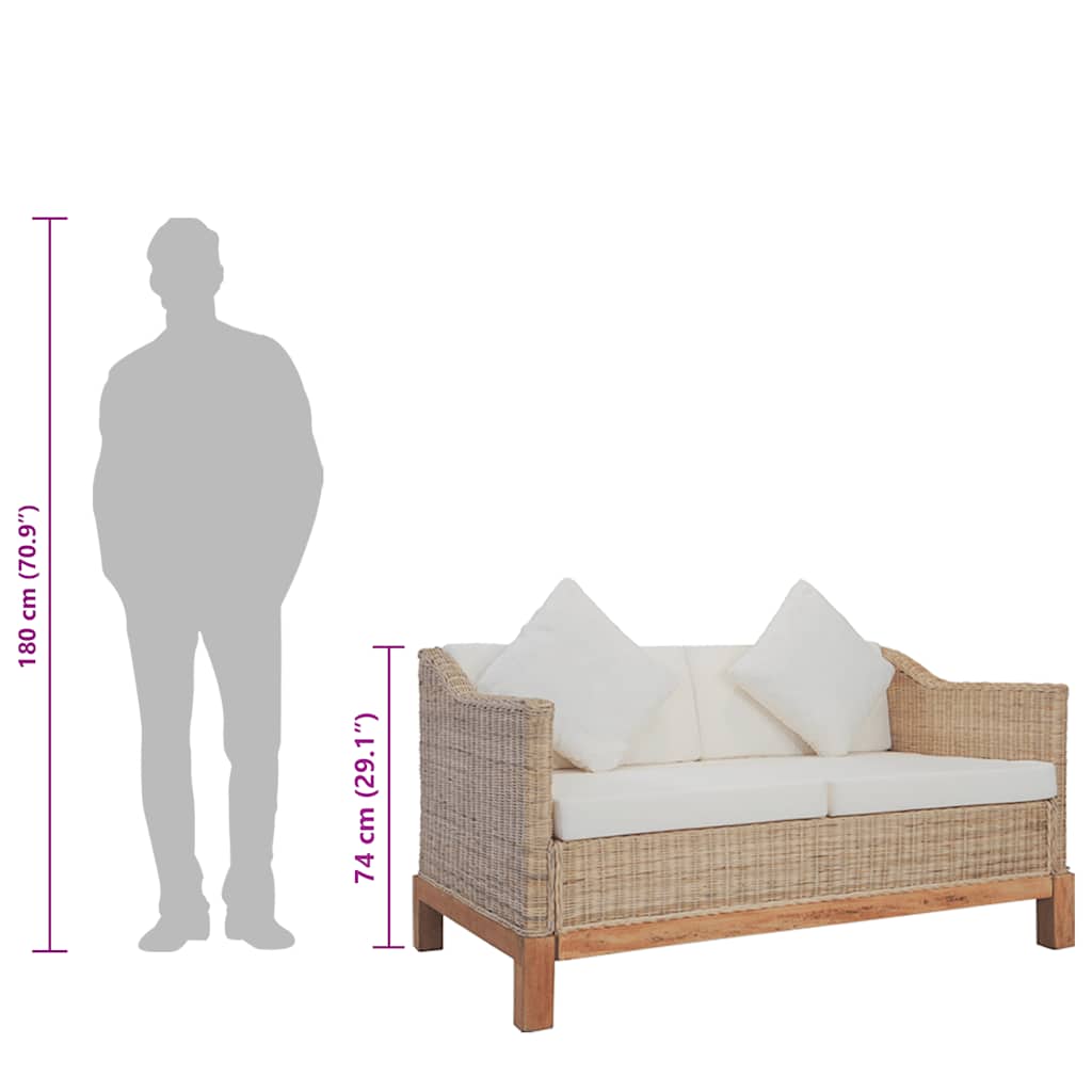 2 személyes természetes rattan kanapé párnával
