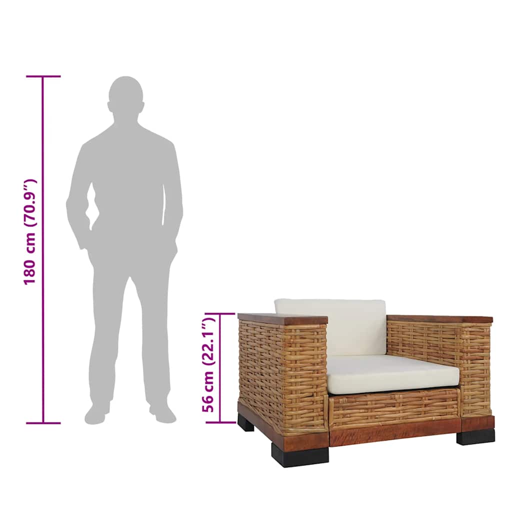 barna természetes rattan fotel párnával