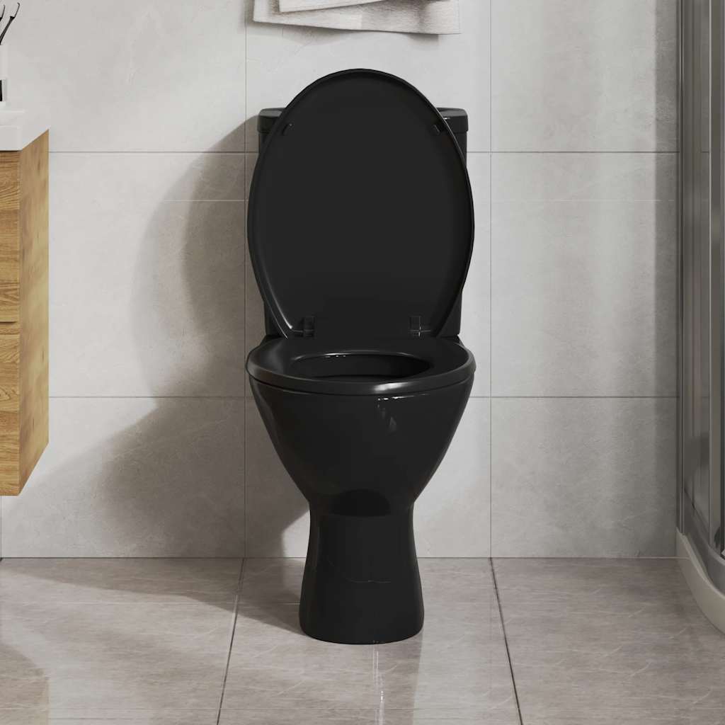 fekete gyorsan szerelhető WC-ülőke lassan csukódó fedéllel