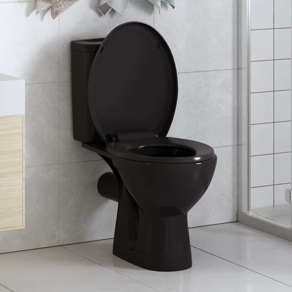 fekete gyorsan szerelhető WC-ülőke lassan csukódó fedéllel