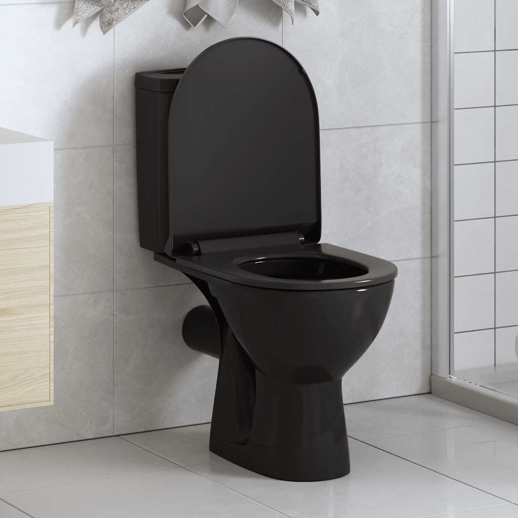 fekete gyorsan szerelhető WC-ülőke lassan csukódó fedéllel