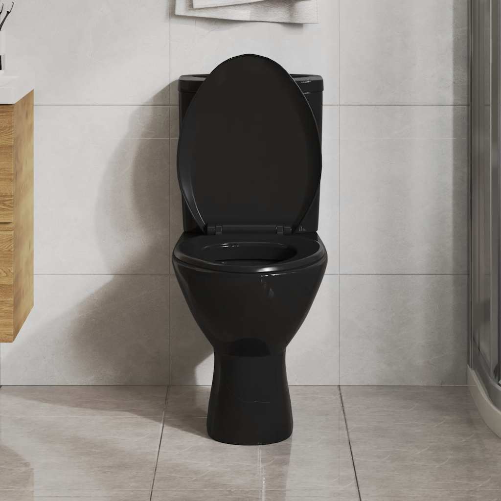 fekete gyorsan szerelhető WC-ülőke lassan csukódó fedéllel