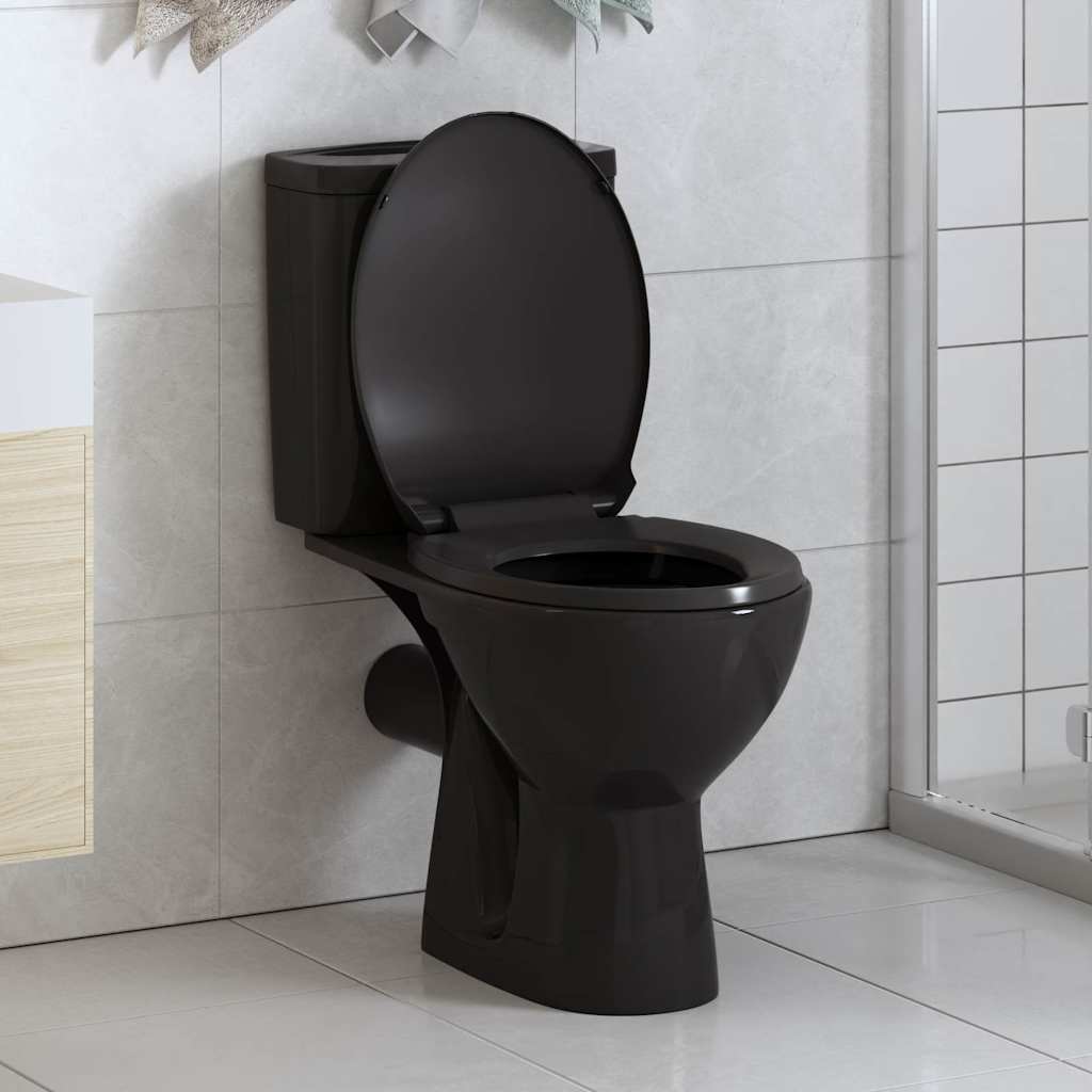 fekete gyorsan szerelhető WC-ülőke lassan csukódó fedéllel