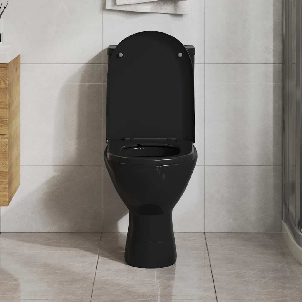 fekete gyorsan szerelhető WC-ülőke lassan csukódó fedéllel