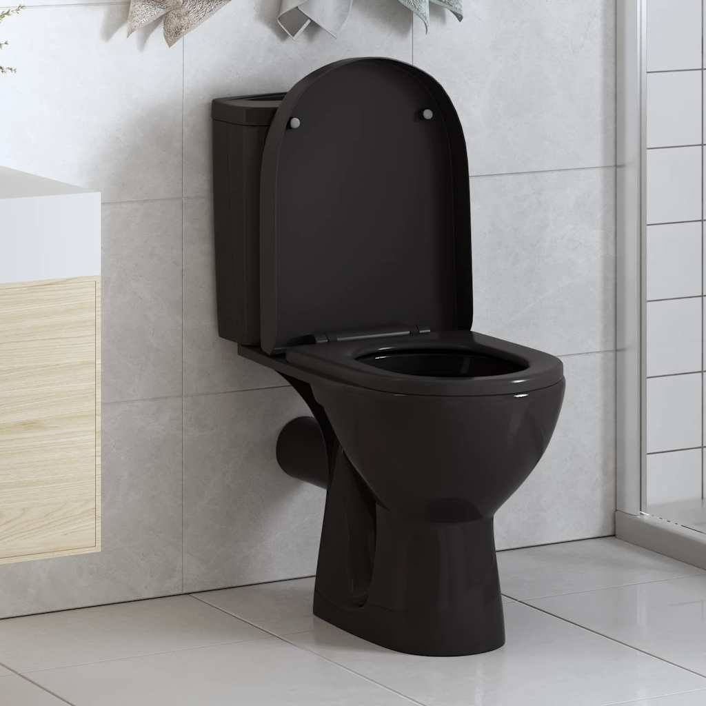 fekete gyorsan szerelhető WC-ülőke lassan csukódó fedéllel