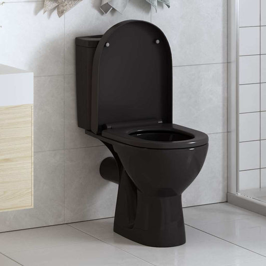 fekete gyorsan szerelhető WC-ülőke lassan csukódó fedéllel