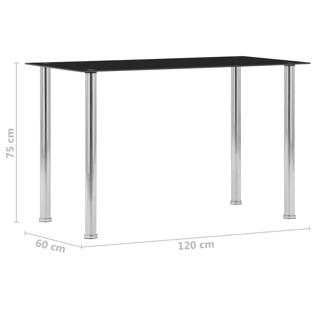 fekete edzett üveg étkezőasztal 120 x 60 x 75 cm