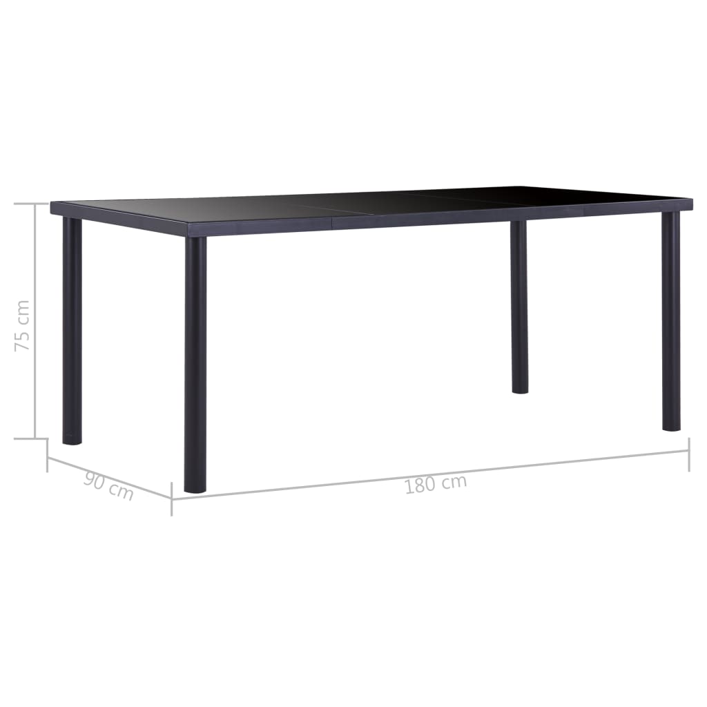 fekete edzett üveg étkezőasztal 180 x 90 x 75 cm
