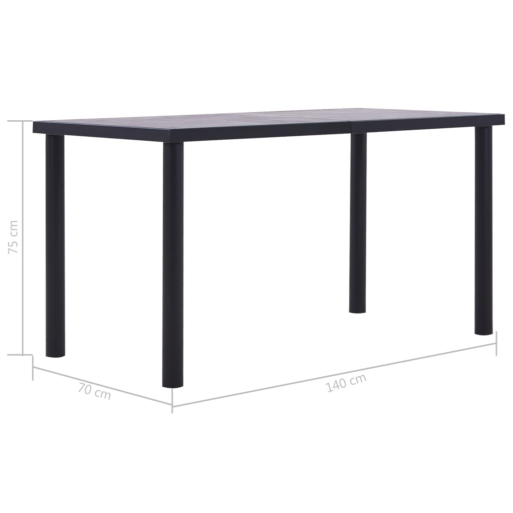 fekete és betonszürke MDF étkezőasztal 140 x 70 x 75 cm