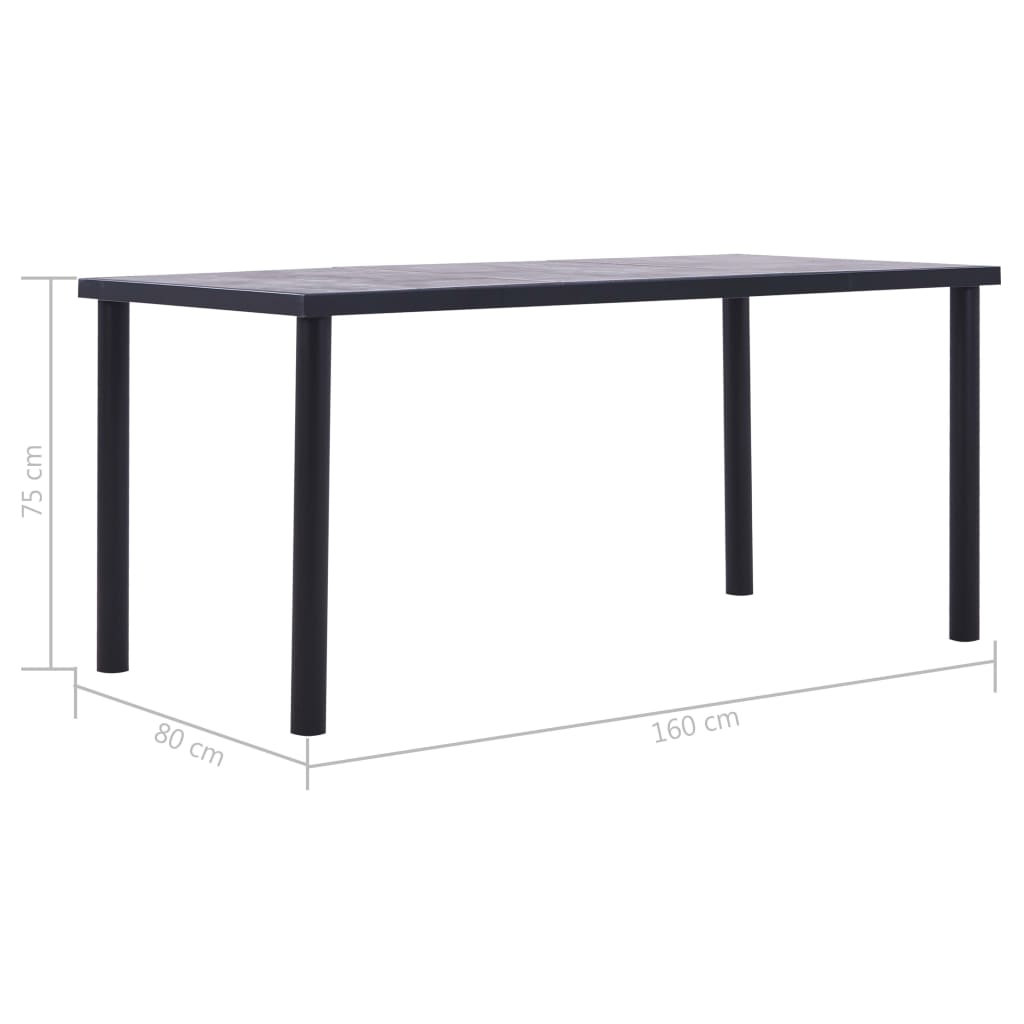 fekete és betonszürke MDF étkezőasztal 160 x 80 x 75 cm