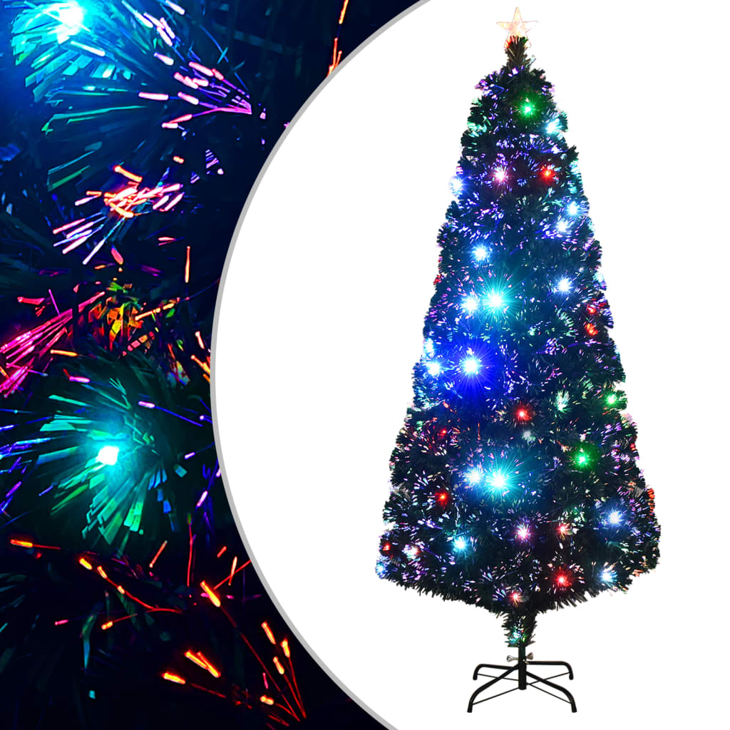 száloptikás megvilágított karácsonyfa állvánnyal és LED-es 210 cm