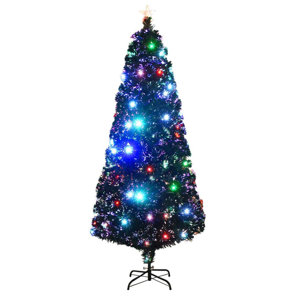 száloptikás megvilágított karácsonyfa állvánnyal és LED-es 210 cm
