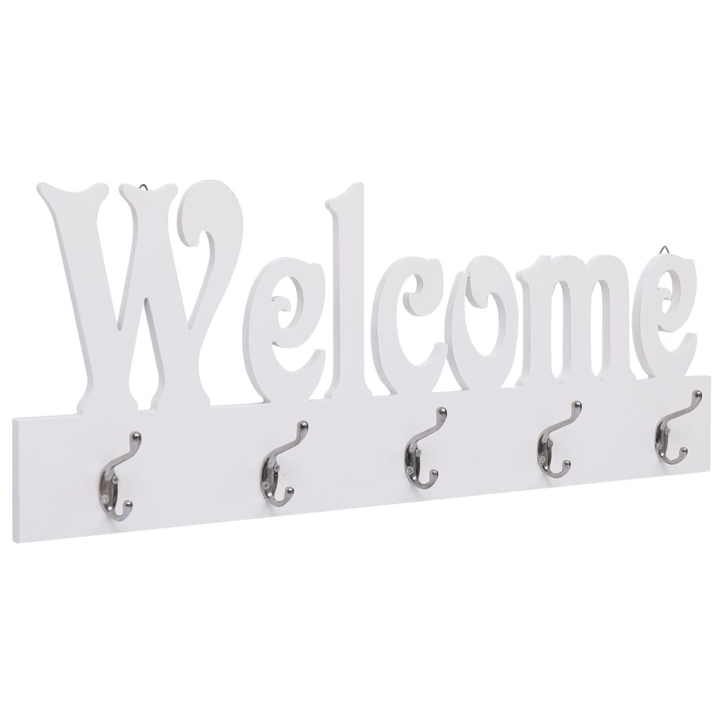 fehér "WELCOME" feliratú fali fogas 74 x 29,5 cm