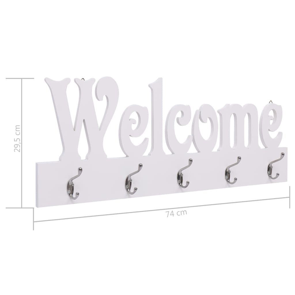 fehér "WELCOME" feliratú fali fogas 74 x 29,5 cm