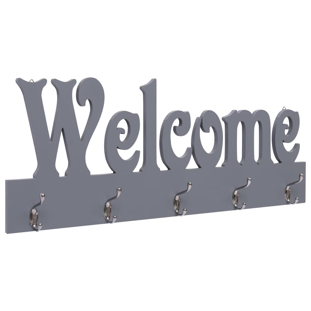 szürke "WELCOME" feliratú fali fogas 74 x 29,5 cm
