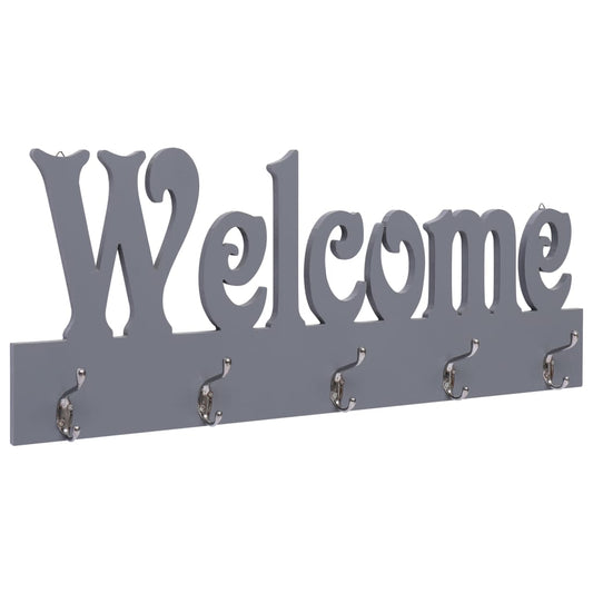 szürke "WELCOME" feliratú fali fogas 74 x 29,5 cm