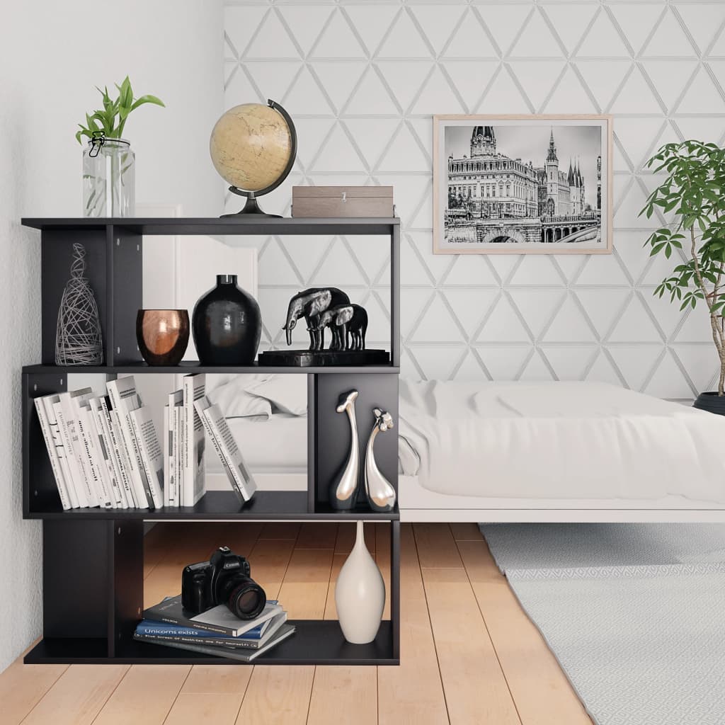 fekete szerelt fa könyvszekrény/térelválasztó 80 x 24 x 96 cm