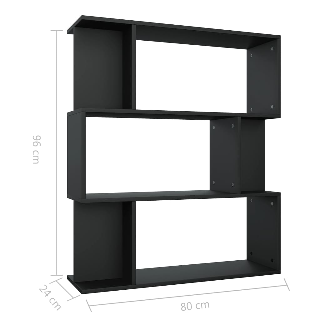 fekete szerelt fa könyvszekrény/térelválasztó 80 x 24 x 96 cm