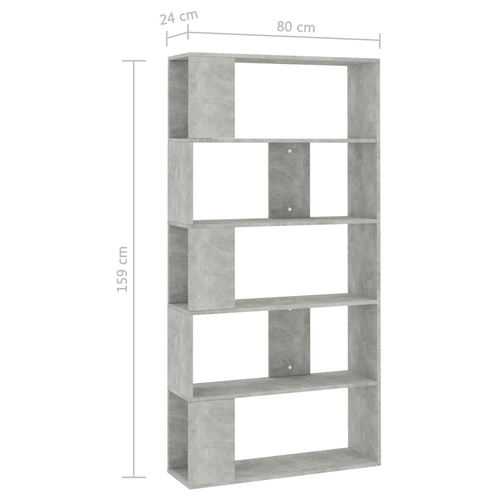 betonszürke szerelt fa könyvszekrény/térelválasztó 80x24x159 cm