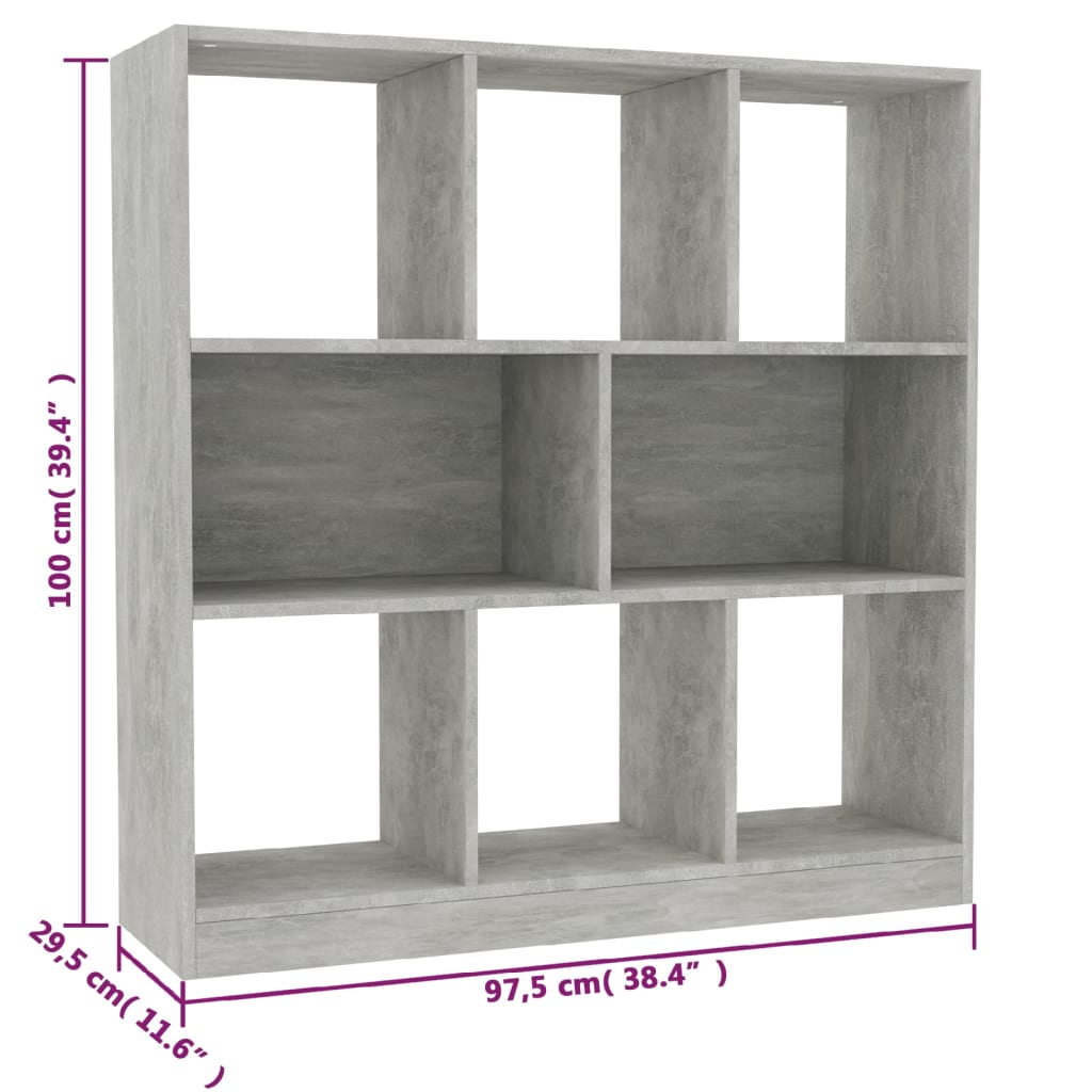 betonszürke szerelt fa könyvszekrény 97,5 x 29,5 x 100 cm