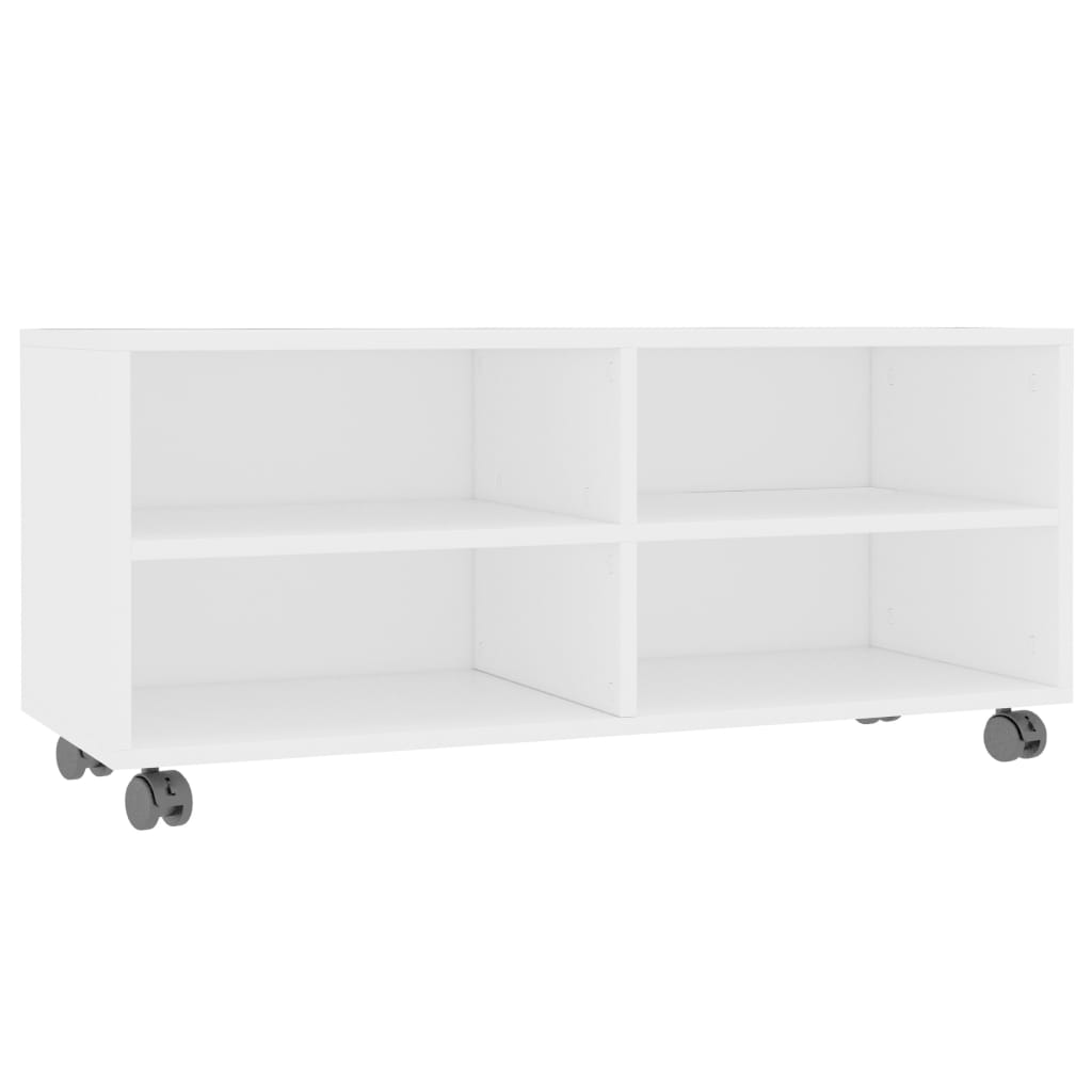 fehér szerelt fa TV-szekrény görgőkkel 90 x 35 x 35 cm
