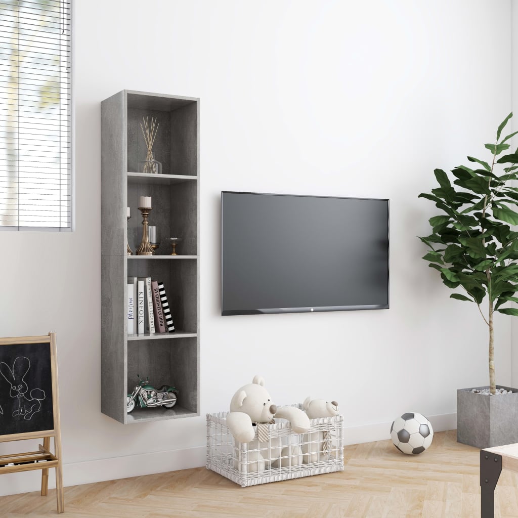 betonszürke könyv-/TV-szekrény 143 x 30 x 36 cm