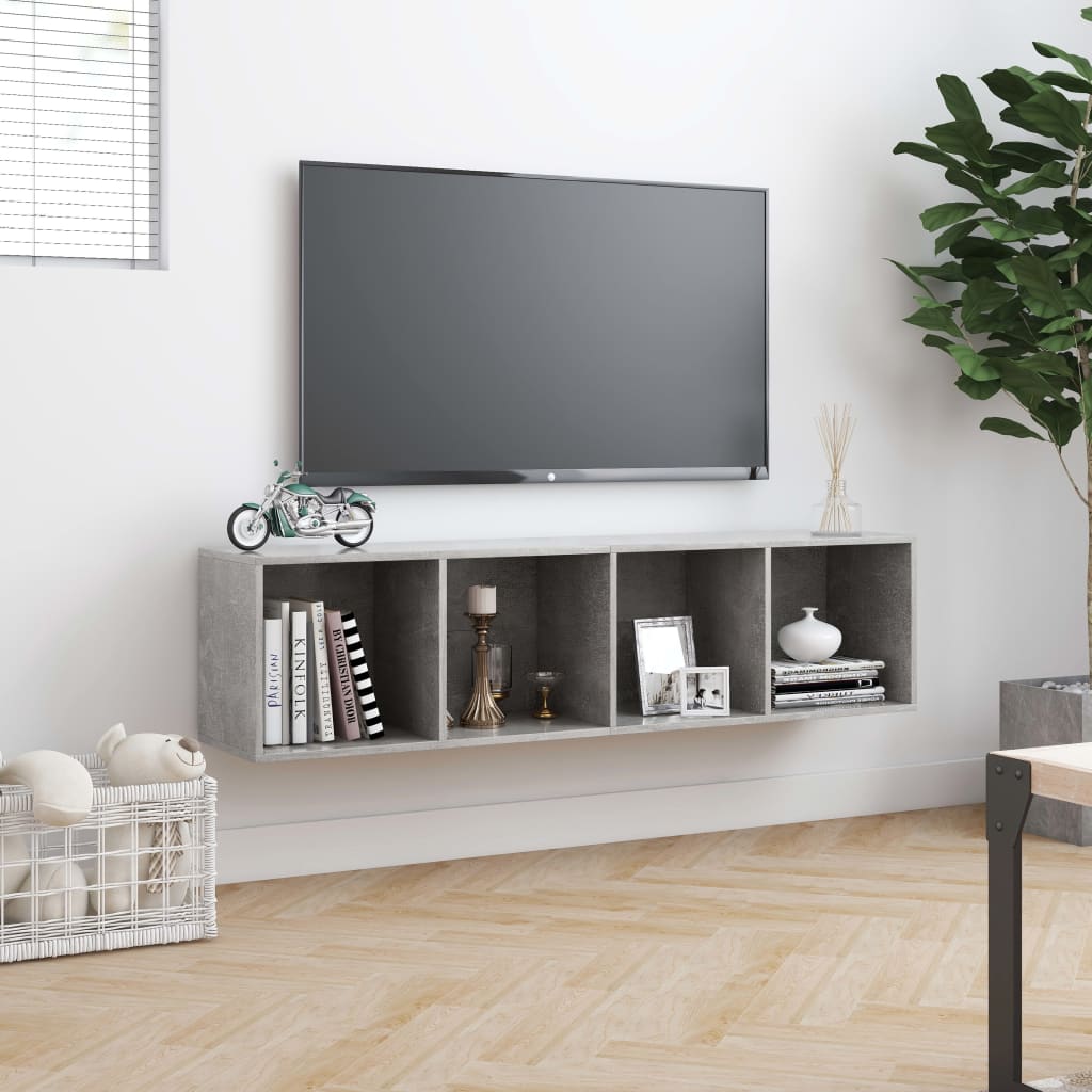 betonszürke könyv-/TV-szekrény 143 x 30 x 36 cm