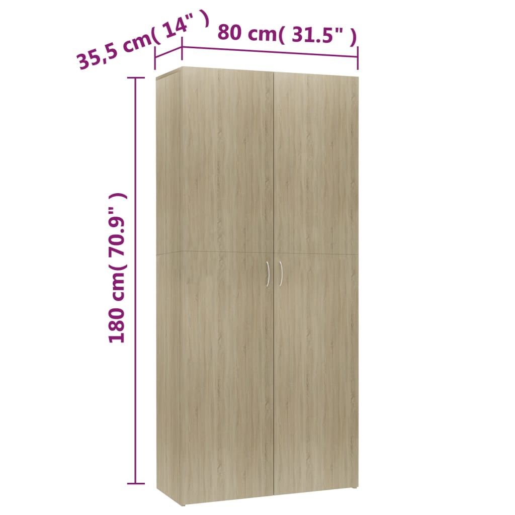 sonoma tölgy színű szerelt fa cipőszekrény 80 x 35,5 x 180 cm