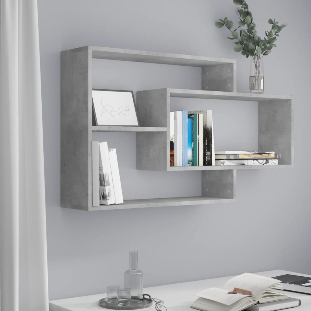 betonszürke szerelt fa fali polc 104 x 20 x 58,5 cm